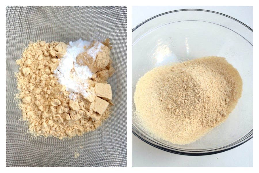 Sifted coconut flour for our Chocolate Coconut Cake