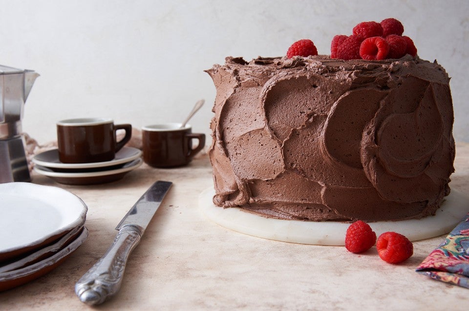 Gluten-Free Chocolate Mousse Cake with Raspberries - select to zoom
