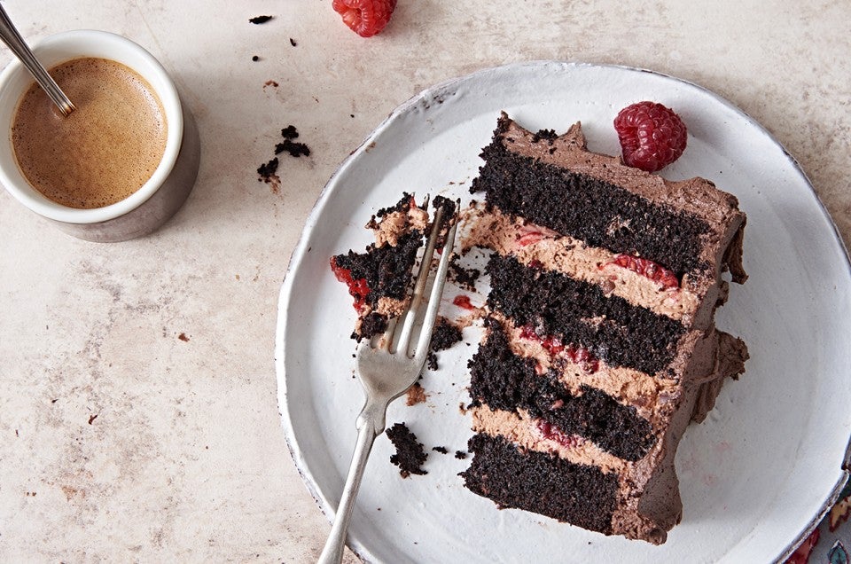Gluten-Free Chocolate Mousse Cake with Raspberries - select to zoom