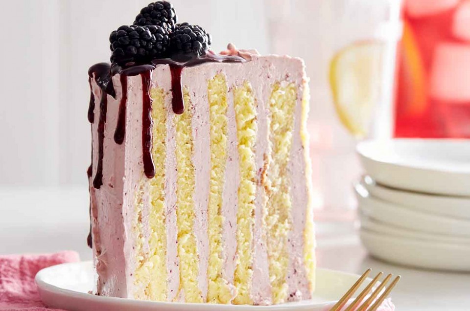 Lemon and Black Currant Stripe Cake