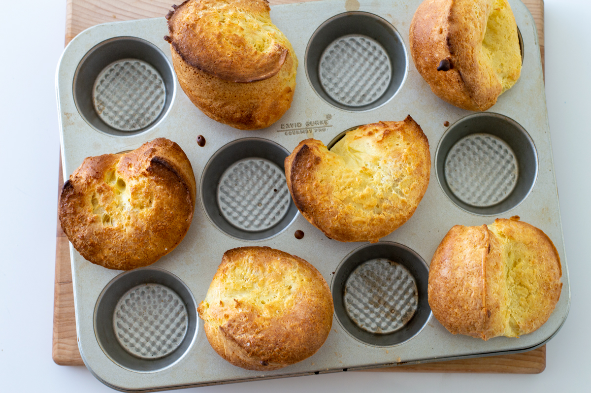 Baked sourdough popovers in pan