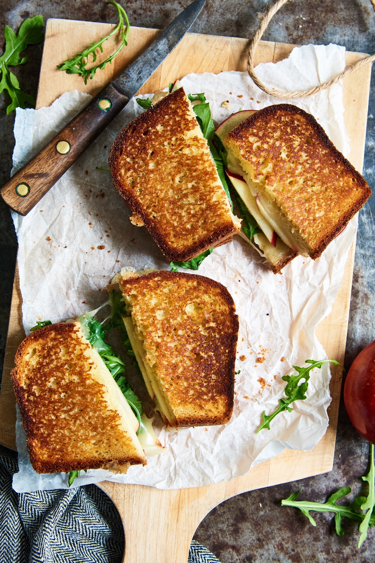 Apple, cheese and arugula sandwiches made on toasted Gluten-Free Toasting and Sandwich Bread.