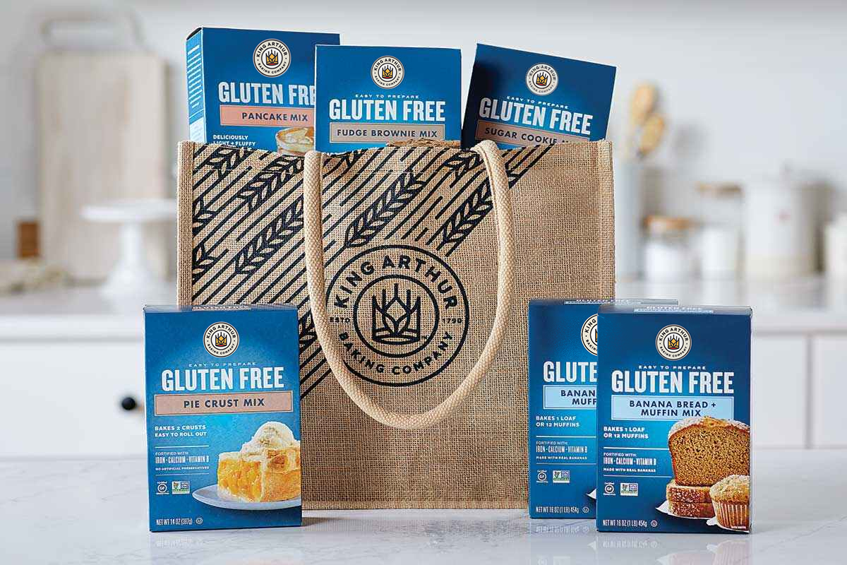 A canvas bag with King Arthur Gluten-Free mixes