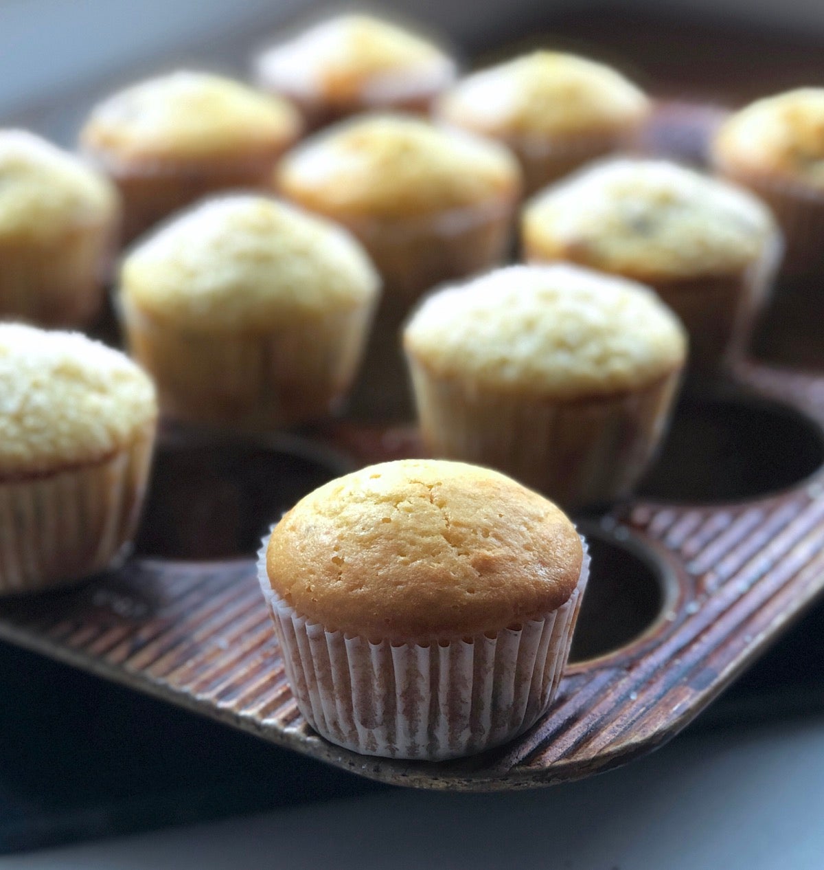 Muffins made with Baking Sugar Alternative cooling atop a muffin pan.