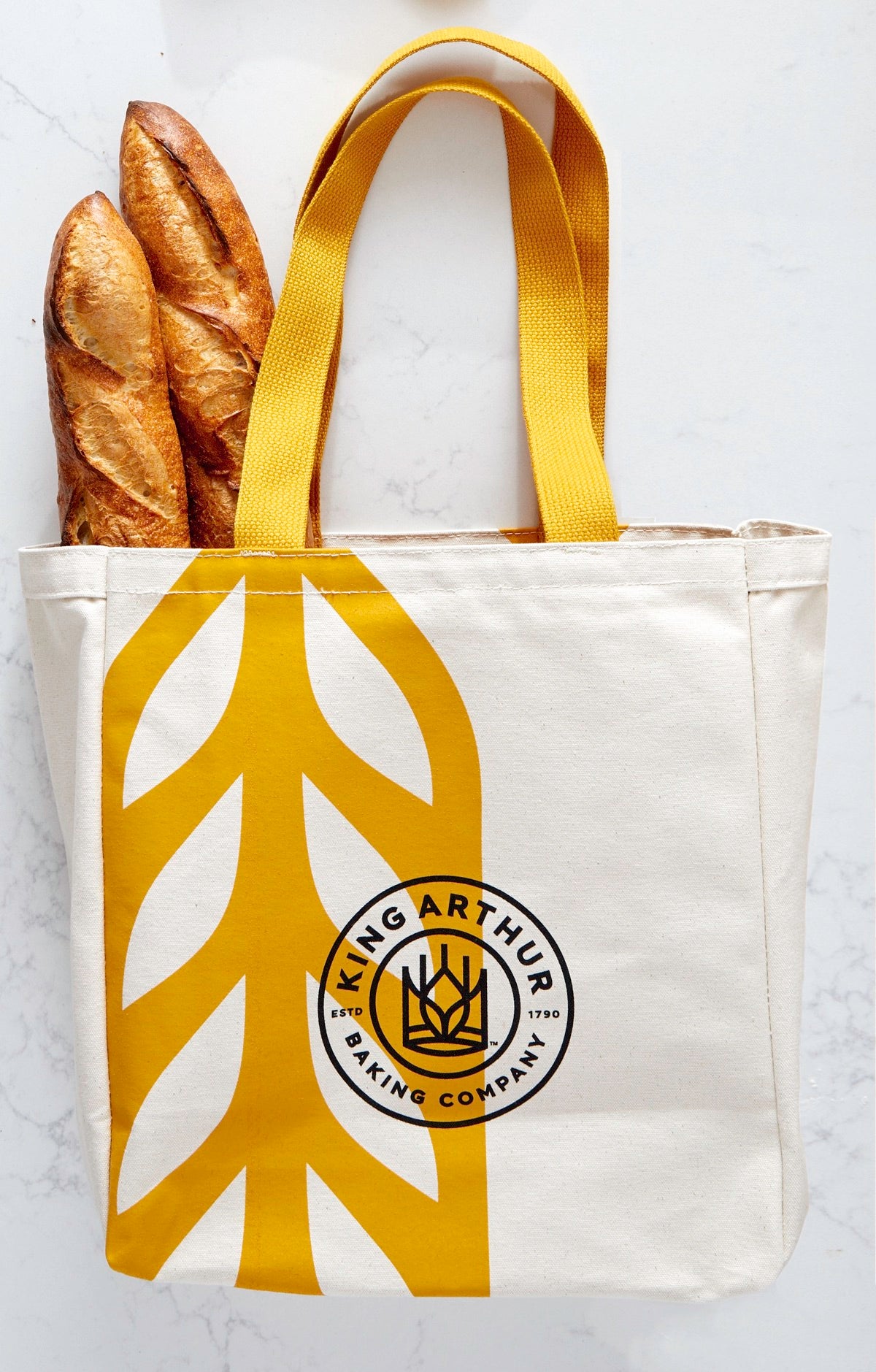 King Arthur Baking Company tote bag with two baguettes.