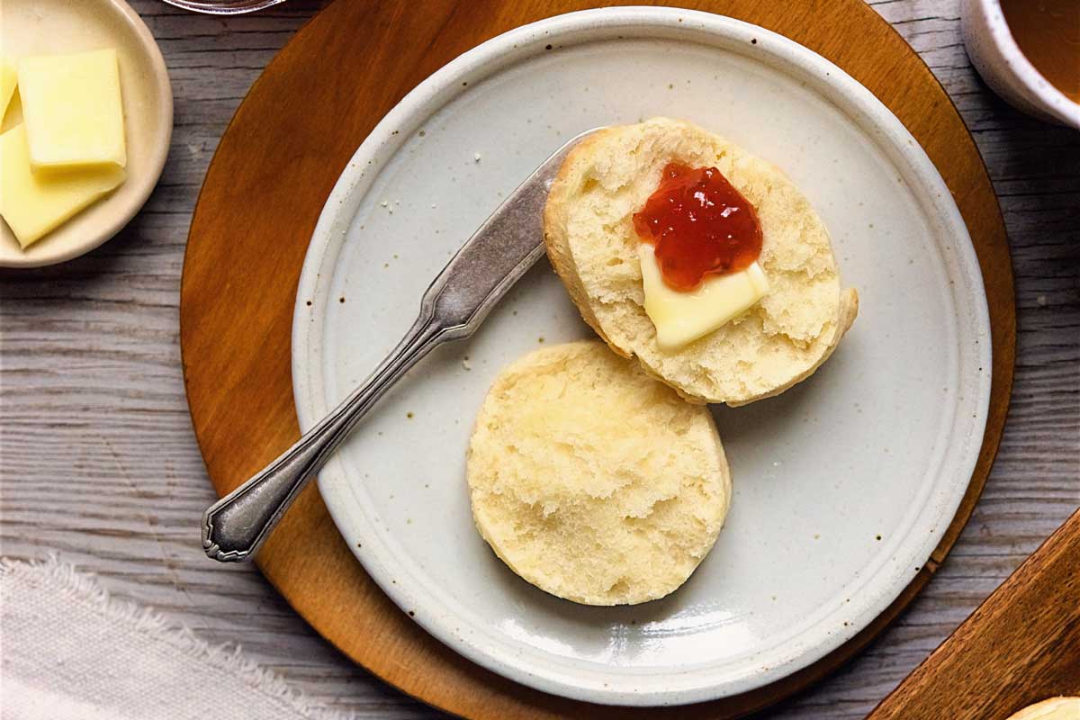 Biscuit with butter and jam