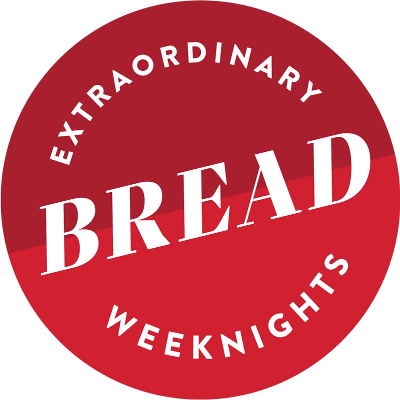 Red logo with text "Extraordinary Bread: Weeknights"