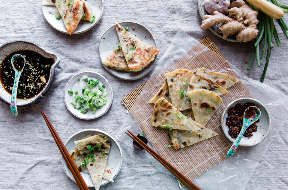 Scallion Pancakes with Dipping Sauce