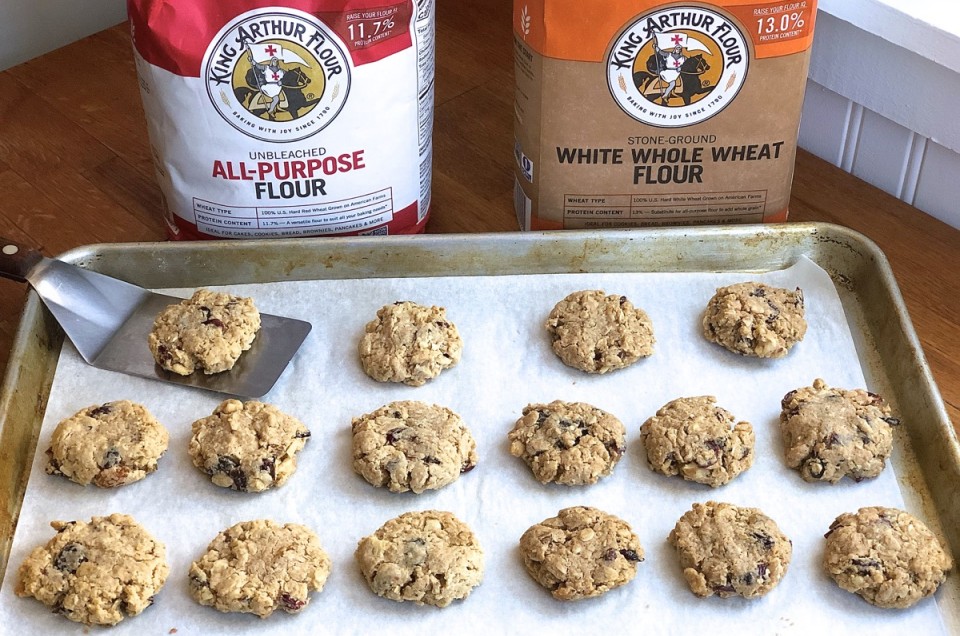 Oatmeal cookies and flour bags