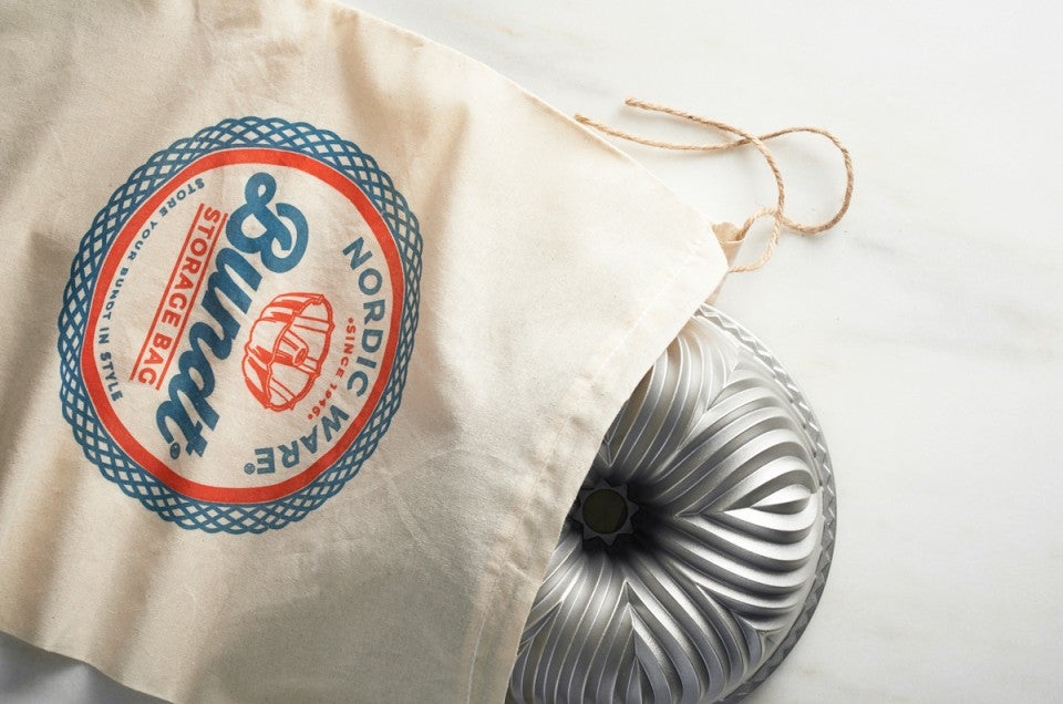 Bundt pan in cloth bag with Nordic Ware logo