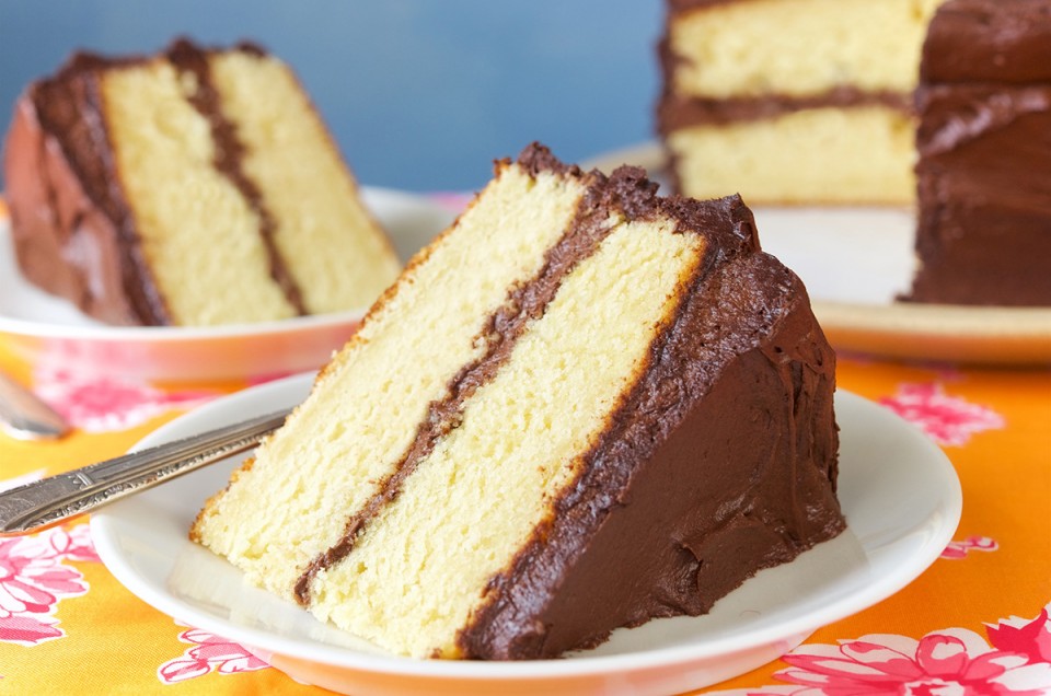 Golden Vanilla Cake via @kingarthurflour