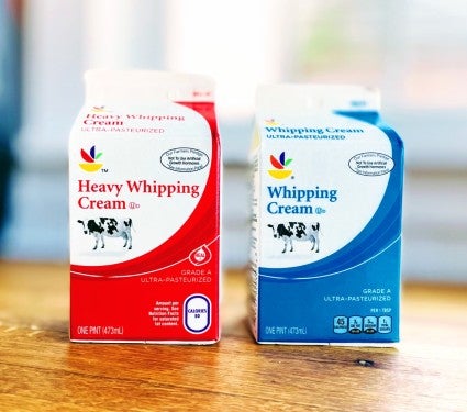 Cartons of heavy whipping cream and whipping cream