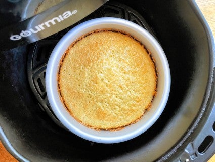 6-inch yellow mini cake in an air fryer