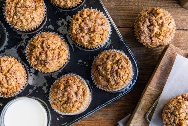 Gluten-Free Oat, Apple, and Walnut Muffins made with baking mix