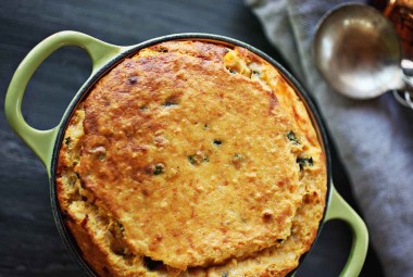 Sweet Potato Spoonbread with Smoked Gouda and Poblano Peppers